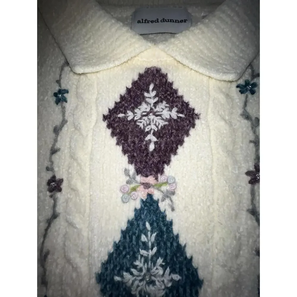 Vintage 1990s Alfred Dunner Cream Knit Collared  Grannycore Sweater Women L‎